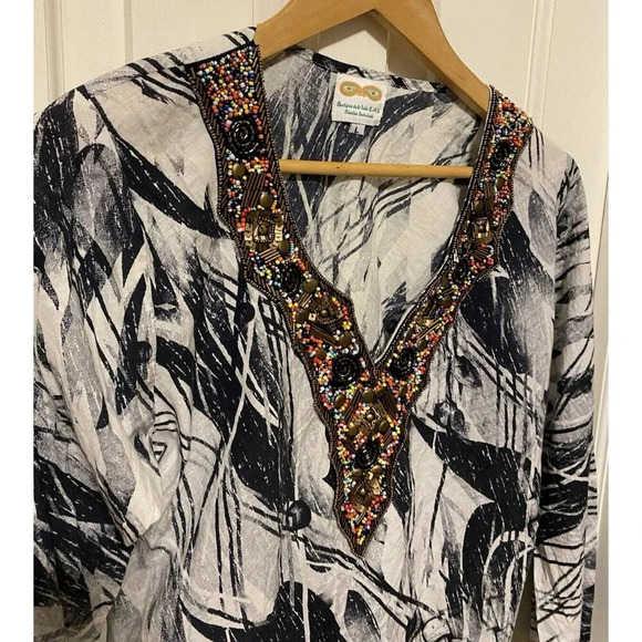 Beaded Tunic Top Intricate Art To Wear Boho Bohemian long sleeved lightweight - Picture 1 of 11